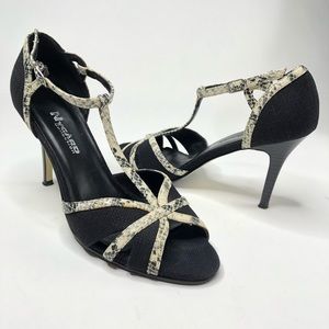 Nygard T-strap Snake Print Heeled Peep-toe Sandals